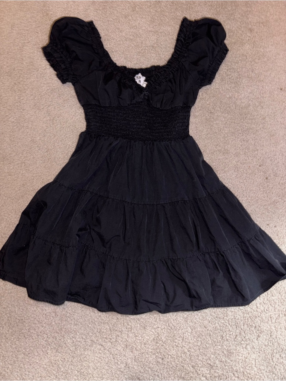 Princess Polly Black Puff Sleeve Smocked Waist Dress